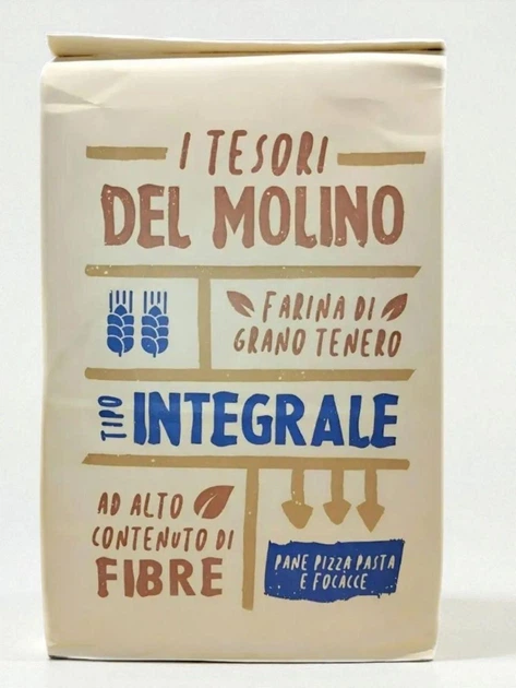 Пшеничная мука цельнозерновая Integrale Farina di Grano Tenero 5 кг итальянская белок 12% из мягких сортов пшеницы интегральная с отрубями высоким содержанием клетчатки для хлеба на закваске пиццы фокачи чиабаты багетов булочек коржей домашней выпечки - изображение 4