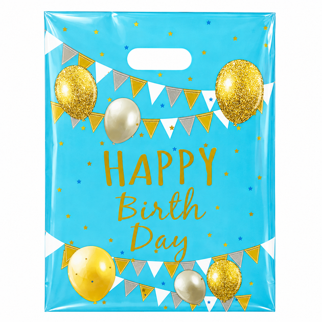 Пакети для солодощів 16х25 см Happy birthday з тисненням фольгою Упаковка 10 штук Блакитний - Фото 3 Пакети для солодощів 16х25 см Happy birthday з тисненням фольгою Упаковка 10 штук Блакитний - изображение 3