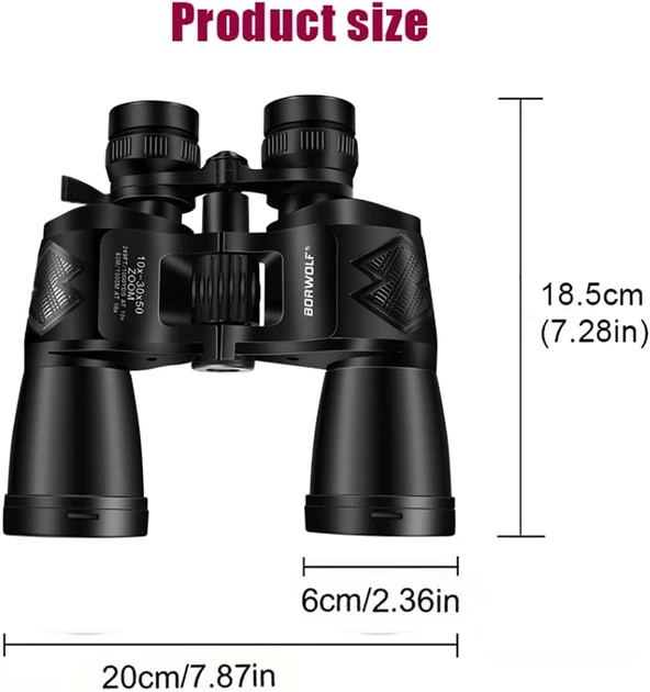Бінокль BORWOLF 10-30X50 ED High Power HD Zoom — потужний бінокль із низькодисперсійною оптикою ED для подорожей, полювання - Фото 7 Бінокль BORWOLF 10-30X50 ED High Power HD Zoom — потужний бінокль із низькодисперсійною оптикою ED для подорожей, полювання - изображение 7