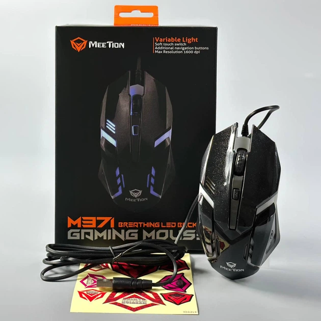 Мишка дротова Meetion M371 1600 DPI RGB чорна - зображення 2