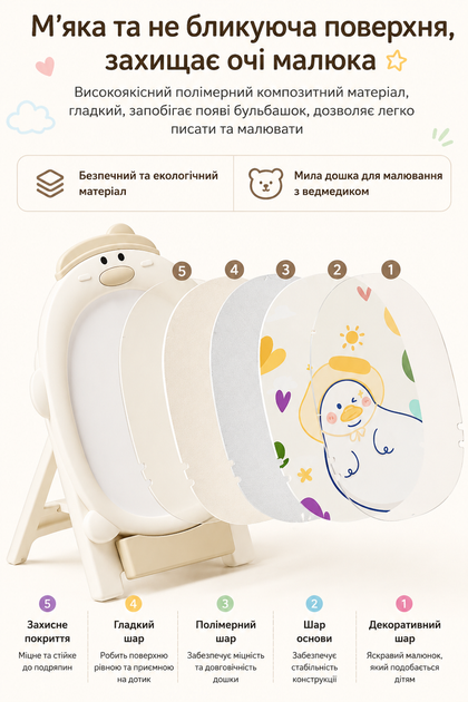 Мольберт дитячий Terrio Sealy дошка для малювання дитячий мольберт з регулюванням висоти - изображение 4