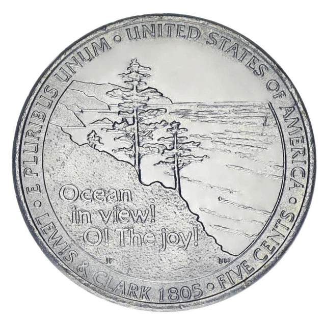 Монета США 5 центів 2005 AU-UNC 200 років експедиції Льюїса та Кларка - Вихід до океану - Фото 1 Монета США 5 центів 2005 AU-UNC 200 років експедиції Льюїса та Кларка - Вихід до океану - зображення 1