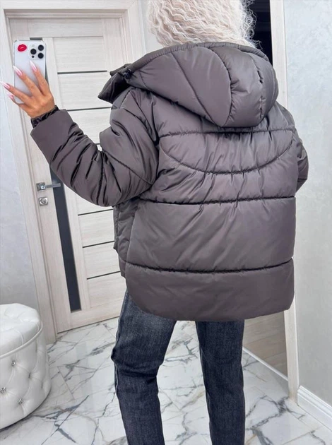 Женская зимняя куртка оверсайз со съемным капюшоном KM 30044 XL - 2XL Шоколадный (К - 30044/1 C ) - зображення 4