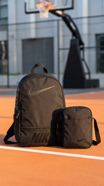 Молодежный комплект черный рюкзак loft Nike с черным лого и сумка через плечо барсетка для мужчин подростков спортзал город путешествия - изображение 5