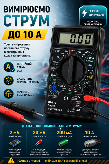 Цифровий мультиметр DT-832 універсальний тестер напруги та опору - зображення 6