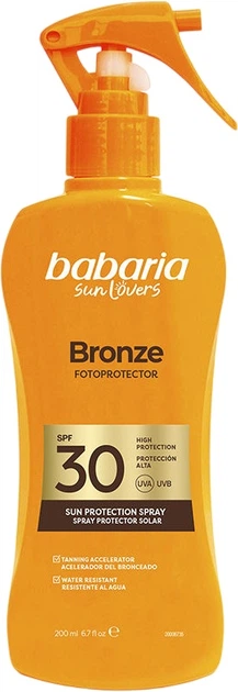 Спрей для загара Babaria Bronze с бронзирующим эффектом SPF30 200 мл (8410412120531) - Фото 1 Спрей для загара Babaria Bronze с бронзирующим эффектом SPF30 200 мл (8410412120531) - изображение 1