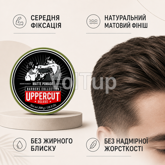 Професійна матова помада UPPERCUT DELUXE Matt Pomade Barber Tin 300 Г на водній основі, стайлінг для барбершопу - зображення 2