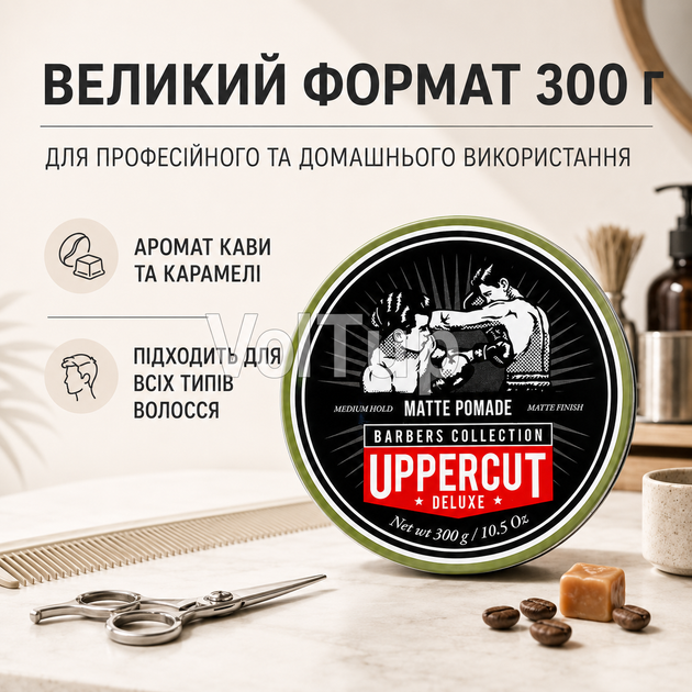 Професійна матова помада UPPERCUT DELUXE Matt Pomade Barber Tin 300 Г на водній основі, стайлінг для барбершопу - зображення 5