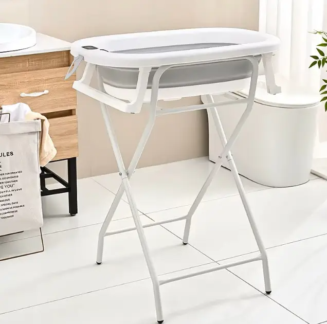 Детская складная ванночка Hanert Kinderbad Grey с термометром и подушкой, анатомическая ванна для купания малышей - изображение 9