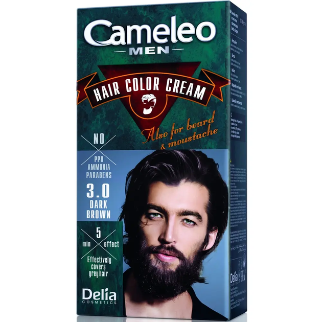 Крем-краска для мужчин Delia Cosmetics Cameleo Men для волос бороды и усов тон 3.0 Тёмно-коричневая 30 мл ( 5901350445839 ) - изображение 2