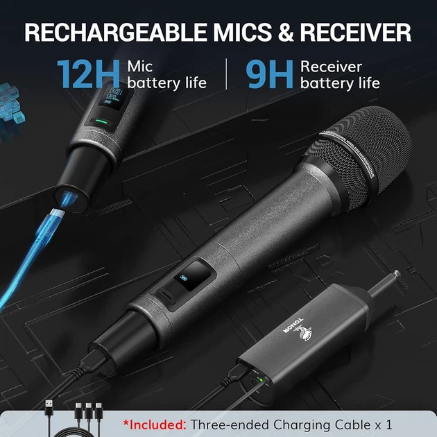 Беспроводные микрофоны TONOR TW520 UHF, комплект 2 шт с приемником, аккумуляторные - изображение 5