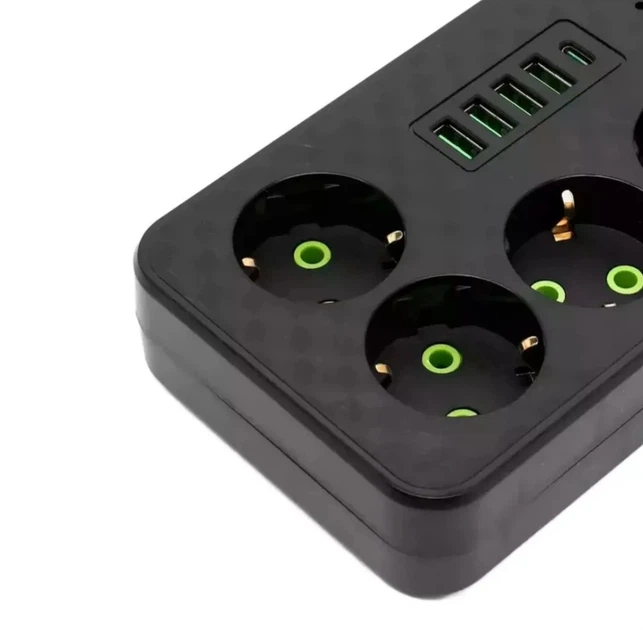 Мережевий фільтр подовжувач з запобіжником 5 розетками 4 USB, 1 Type C переноска 2500 Вт HG 2505 (COPY) - зображення 5