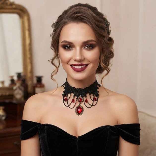 Готичний мереживний чокер з кристалами та ланцюжками Honey Fashion Accessories чорний (12-397) - Фото 1 Готичний мереживний чокер з кристалами та ланцюжками Honey Fashion Accessories чорний (12-397) - изображение 1
