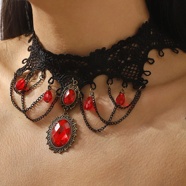 Готичний мереживний чокер з кристалами та ланцюжками Honey Fashion Accessories чорний (12-397) - Фото 2 Готичний мереживний чокер з кристалами та ланцюжками Honey Fashion Accessories чорний (12-397) - изображение 2