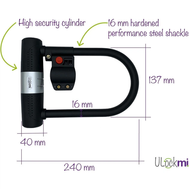 Велосипедний U-подібний замок Ulockmi U-Lock 16, 16 мм, 5 x 18 x 24,5 см - зображення 3
