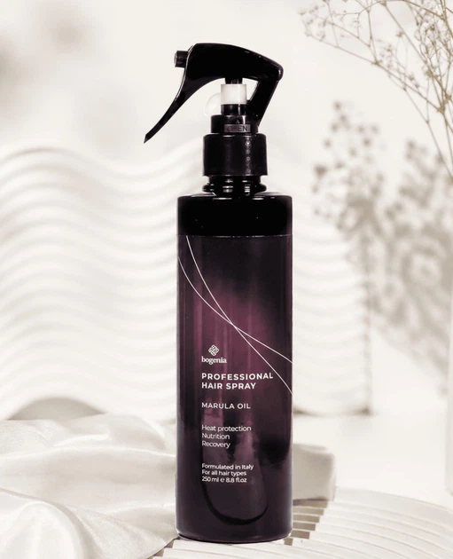Cпрей термозахисний з олією марула Bogenia Professional Hair Spray Marula Oil - Фото 2 Cпрей термозахисний з олією марула Bogenia Professional Hair Spray Marula Oil - зображення 2
