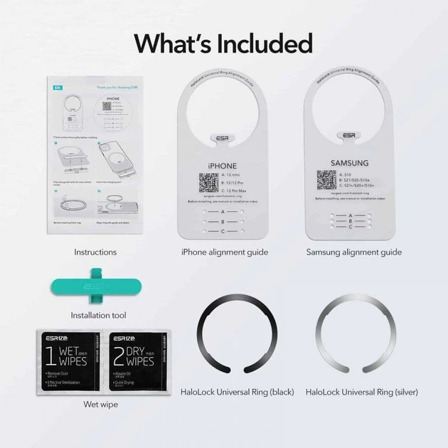 Магнитная пластина ESR Halolock Universal Magnetic Ring Black/Silver (2 Pack) with MagSafe (4894240111130) - Фото 10 Магнитная пластина ESR Halolock Universal Magnetic Ring Black/Silver (2 Pack) with MagSafe (4894240111130) - изображение 10