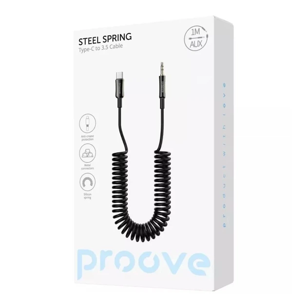Кабель Proove Steel Spring USB-C to Mini Jack 3.5mm 1m Black (ACSS00005201) - Фото 2 Кабель Proove Steel Spring USB-C to Mini Jack 3.5mm 1m Black (ACSS00005201) - изображение 2