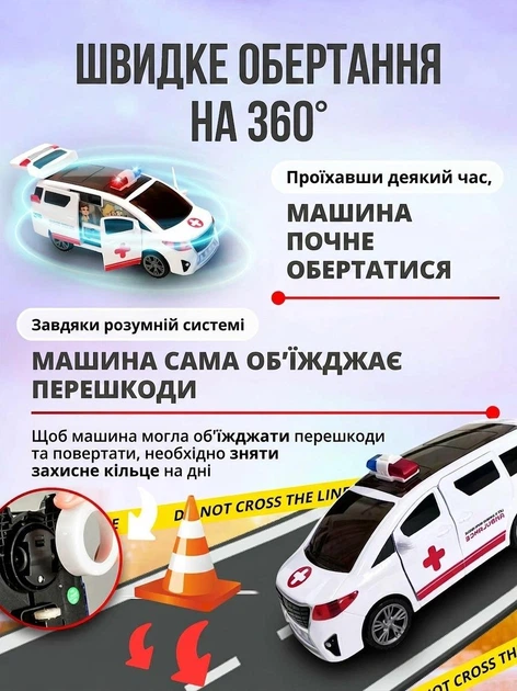 Музична машинка швидкої допомоги (автоматичні двері, обертання 360°, світло, звук) - Фото 7 Музична машинка швидкої допомоги (автоматичні двері, обертання 360°, світло, звук) - изображение 7