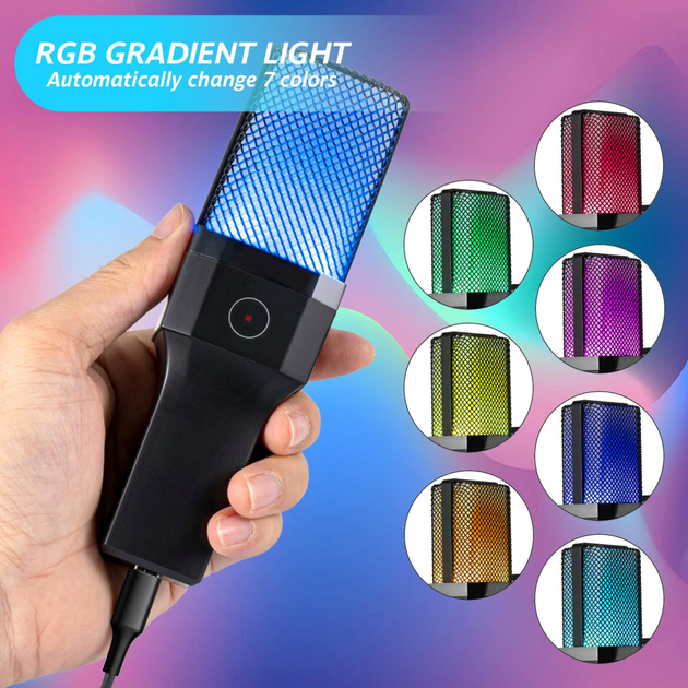 Конденсаторный микрофон X1S с кардиоидой USB шумоподавление RGB подсветка для записи стриминга гейминга - изображение 6