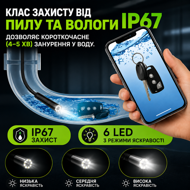Эндоскоп для смартфона и компьютера с гибким зондом автомобильный для дома водонепроницаемый - изображение 4