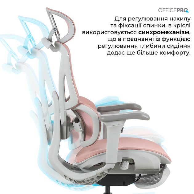 Крісло офісне OfficePro Elite OC950GLP Gray/Light Pink - зображення 14