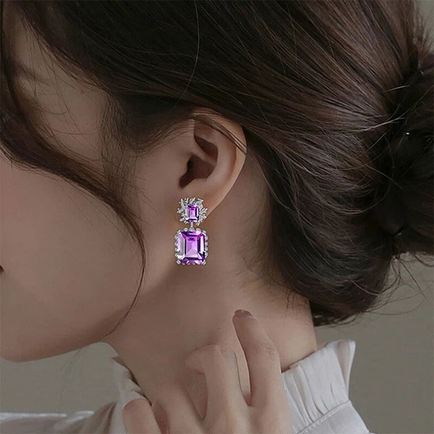 Серьги-гвоздики JOLEE из серебра 925 пробы с натуральным аметистом и цветными драгоценными камнями, модные и роскошные ювелирные украшения для женщин, подарок на День святого Валентина. - Фото 6 Серьги-гвоздики JOLEE из серебра 925 пробы с натуральным аметистом и цветными драгоценными камнями, модные и роскошные ювелирные украшения для женщин, подарок на День святого Валентина. - зображення 6