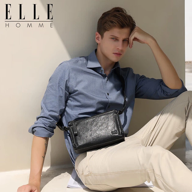Чоловіча сумка через плече ELLE HOMME, модна сумка через плече з натуральної шкіри, повсякденна чоловіча сумка великої місткості з коров'ячої шкіри, 206730 чорного кольору, подарунок на день народження для хлопця - изображение 8