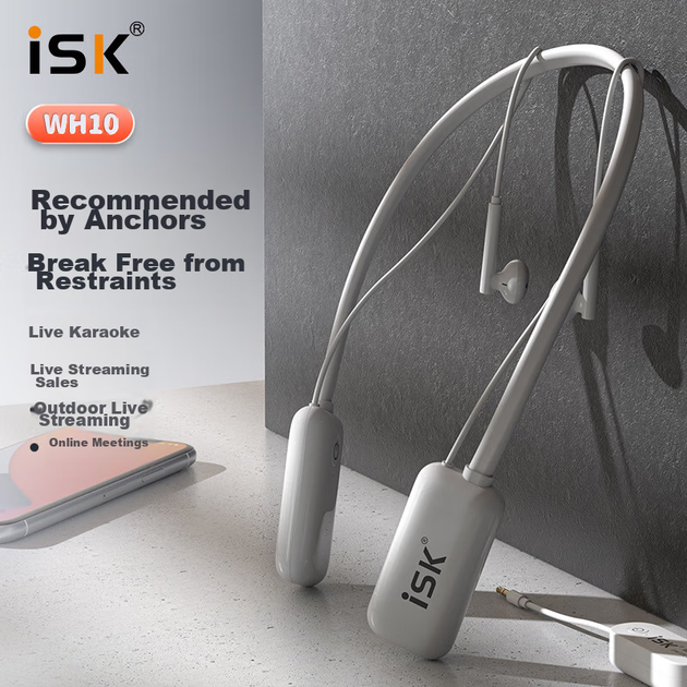 Бездротова моніторингова гарнітура ISK WH10PRO з універсальним дизайном для TikTok, прямих трансляцій Kuaishou, співу, внутрішньоканального моніторингу, виступів, ігор на свіжому повітрі, стереозвуку та стилю з шийним ободом - зображення 5