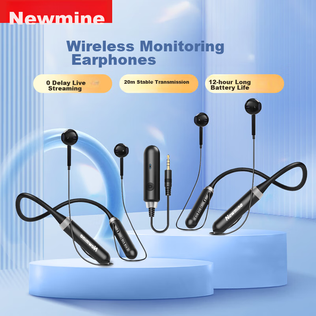 Newmine C03 Бездротові навушники для моніторингу в прямому ефірі, Bluetooth-спорт із шийним ободом, вбудовані навушники, шумопоглинання, бездротова звукова карта, мікрофон, універсальний пристрій [один на два] - зображення 4