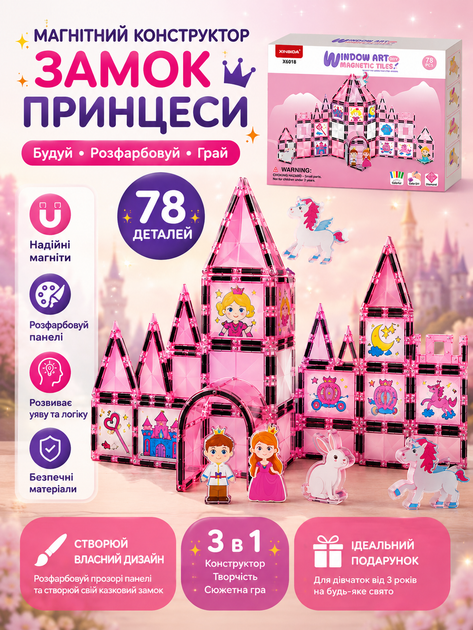 Магнитный конструктор Замок принцессы 78 деталей 3 в 1 для девочки 3+ творческий набор с панелями для рисования и маркерами магнитные блоки с фигурками Принцесса Принц Единорог большой Сказочный замок на подарок для развития ребенка размер 7,5*7,5см - Фото 5 Магнитный конструктор Замок принцессы 78 деталей 3 в 1 для девочки 3+ творческий набор с панелями для рисования и маркерами магнитные блоки с фигурками Принцесса Принц Единорог большой Сказочный замок на подарок для развития ребенка размер 7,5*7,5см - изображение 5
