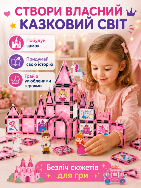 Магнитный конструктор Замок принцессы 78 деталей 3 в 1 для девочки 3+ творческий набор с панелями для рисования и маркерами магнитные блоки с фигурками Принцесса Принц Единорог большой Сказочный замок на подарок для развития ребенка размер 7,5*7,5см - Фото 7 Магнитный конструктор Замок принцессы 78 деталей 3 в 1 для девочки 3+ творческий набор с панелями для рисования и маркерами магнитные блоки с фигурками Принцесса Принц Единорог большой Сказочный замок на подарок для развития ребенка размер 7,5*7,5см - изображение 7