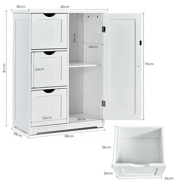 Комод з 3 шухлядами 60×30×81 см білий - зображення 3