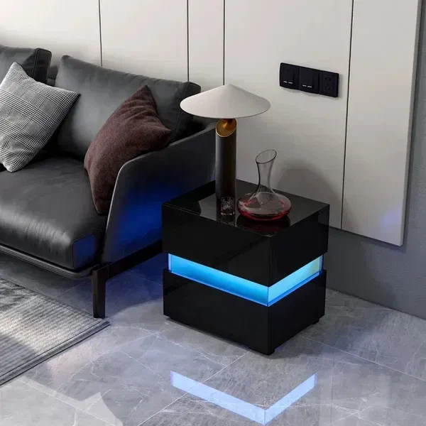Комплект із 2 нічних тумб з LED-підсвіткою, 35×45×45 см, чорний - Фото 3 Комплект із 2 нічних тумб з LED-підсвіткою, 35×45×45 см, чорний - зображення 3