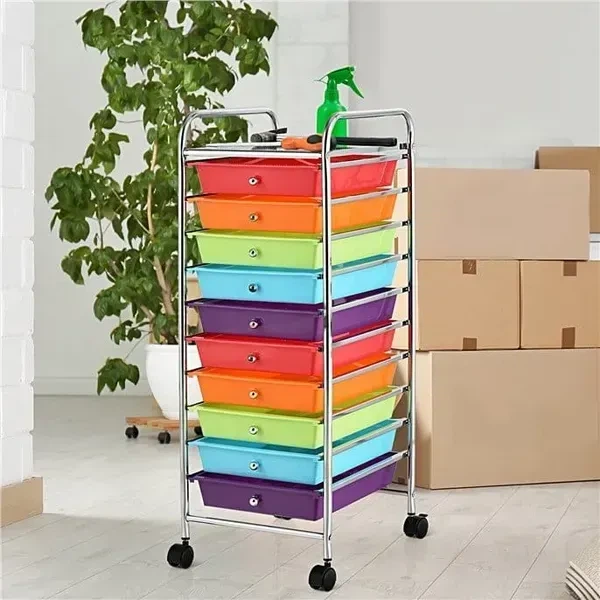 Мобильный органайзер с 10 ящиками, 33×37×86 см, разноцветный Costway - изображение 8