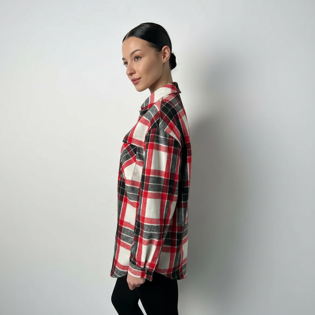 Сорочка жіноча фланель чорно-червона клітинка, 2XL-3XL - Фото 3 Сорочка жіноча фланель чорно-червона клітинка, 2XL-3XL - изображение 3