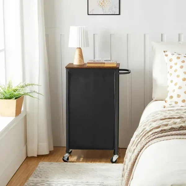 Узкая корзина для белья SONGMICS 40×24×74 см на колёсах с верхней полкой, коричнево-чёрная - изображение 7