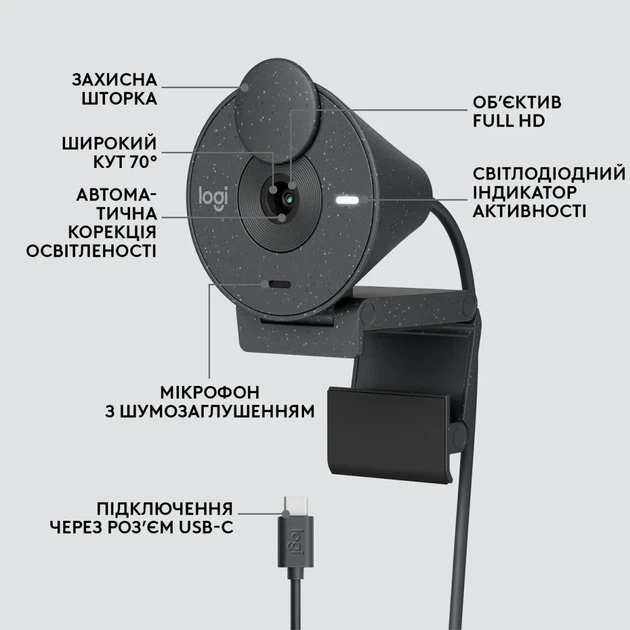 Веб-камера Logitech Brio 305 FHD for Business Graphite (960-001469) - Фото 6 Веб-камера Logitech Brio 305 FHD for Business Graphite (960-001469) - зображення 6