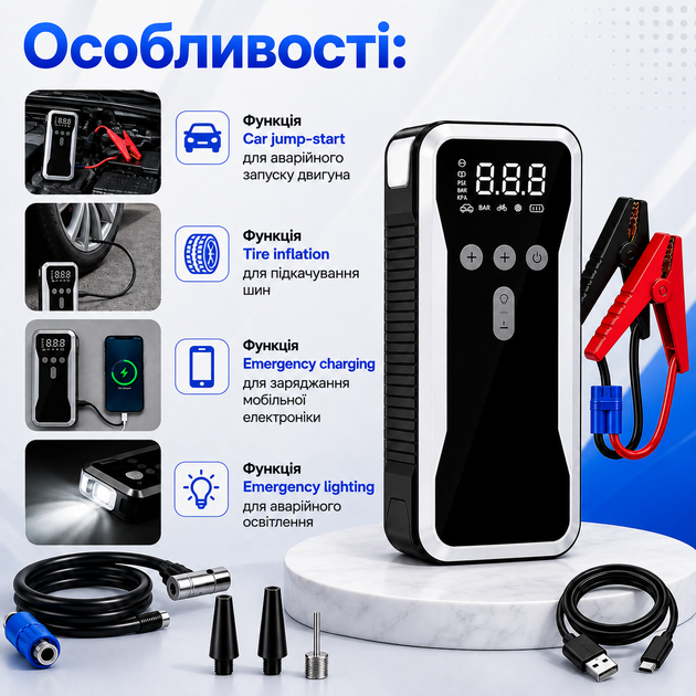 Автоматичний зарядний пристрій для АКБ Інтелектуальний зарядний пристрій S3 Автомобільний пуско-зарядний пристрій 10 400 мА·год - изображение 2