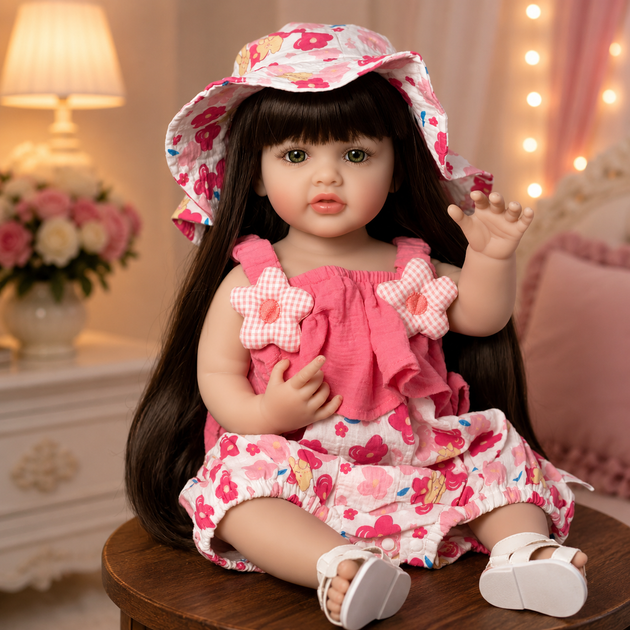 Реалістична лялька реборн Reborn Baby Doll Milana 55 см – вінілова дівчинка з довгим волоссям та аксесуарами, можна купати (RB096) - зображення 2