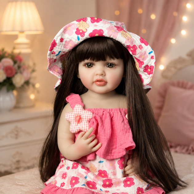 Реалістична лялька реборн Reborn Baby Doll Milana 55 см – вінілова дівчинка з довгим волоссям та аксесуарами, можна купати (RB096) - зображення 6