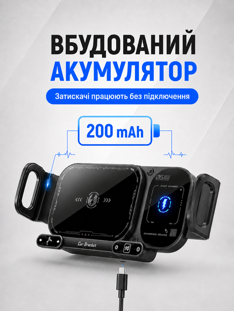 Автомобільний тримач SD01 з бездротовою зарядкою 15W на решітку авто з функцією повороту 90° Чорний - Фото 4 Автомобільний тримач SD01 з бездротовою зарядкою 15W на решітку авто з функцією повороту 90° Чорний - зображення 4