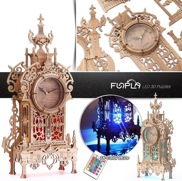 Деревянный 3D-пазл часы "Баряжа" (Bell Tower Clock) с LED-подсветкой - Фото 4 Деревянный 3D-пазл часы "Баряжа" (Bell Tower Clock) с LED-подсветкой - изображение 4