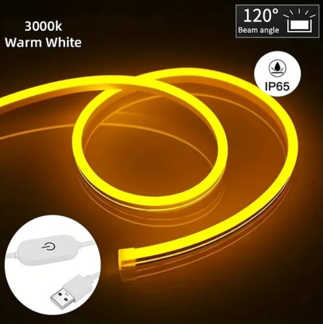 Неоновая LED-лента с сенсорным диммером, тёплый белый свет 3000K, 5 м, IP65 (MA573) - изображение 5
