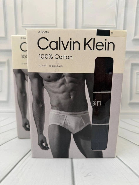 Мужские трусы слипа Calvin Klein набор 3 штуки черного цвета размер M - изображение 5