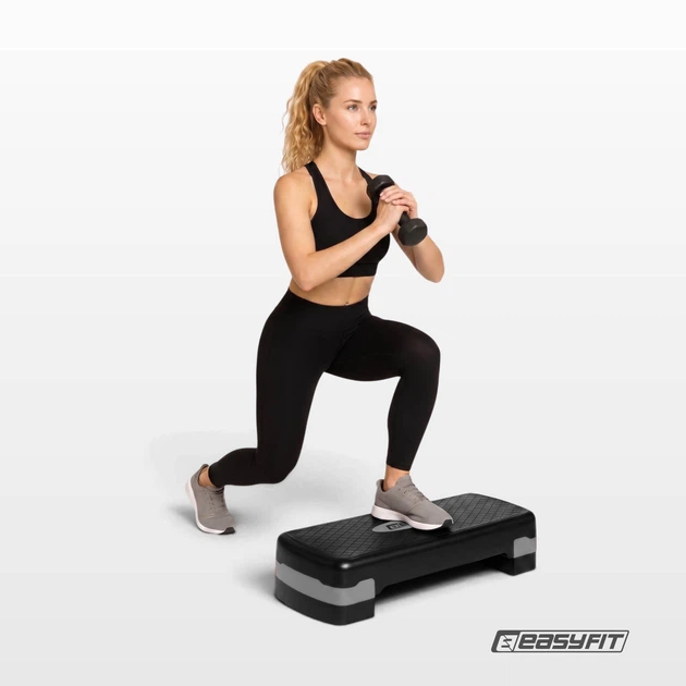 Степ-платформа EasyFit 2-ступінчаста чорно-сіра (нековзна поверхня степплатформа-дошка для аеробіки та фітнесу) US-2Step-125474 - зображення 2