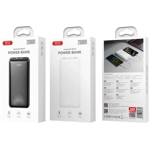 Павербанк XO PB313 Light Display Mobile Power 20000mAh 10W Black - Фото 7 Павербанк XO PB313 Light Display Mobile Power 20000mAh 10W Black - изображение 7