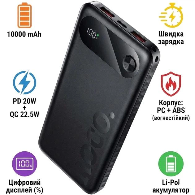 Павербанк HOCO J154 Victorious 10000 mAh Black - Фото 5 Павербанк HOCO J154 Victorious 10000 mAh Black - изображение 5