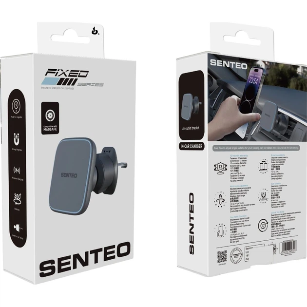 Автодержатель с беспроводной зарядкой Senteo SH-05 Fixed 15W Airvent Black [171640] - изображение 4