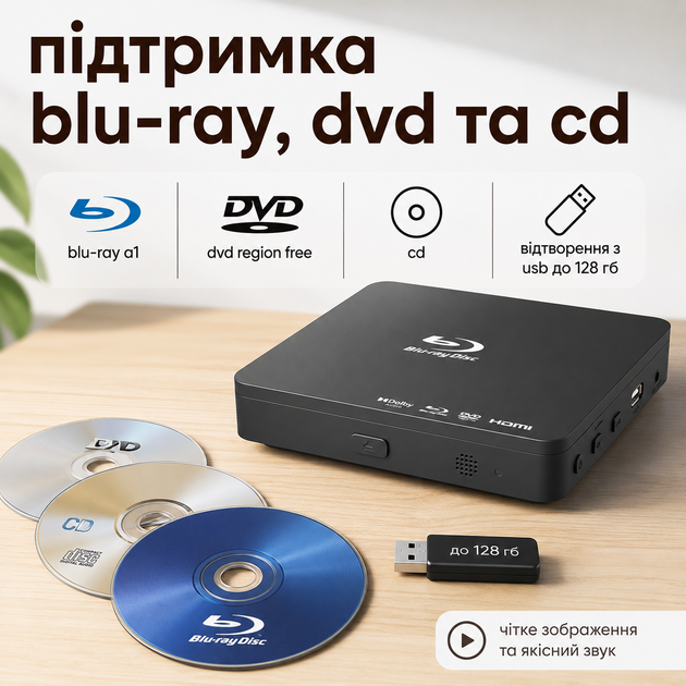 Мультимедийный Blu-ray DVD-плеер A1 1080P для телевизора - Фото 6 Мультимедийный Blu-ray DVD-плеер A1 1080P для телевизора - изображение 6